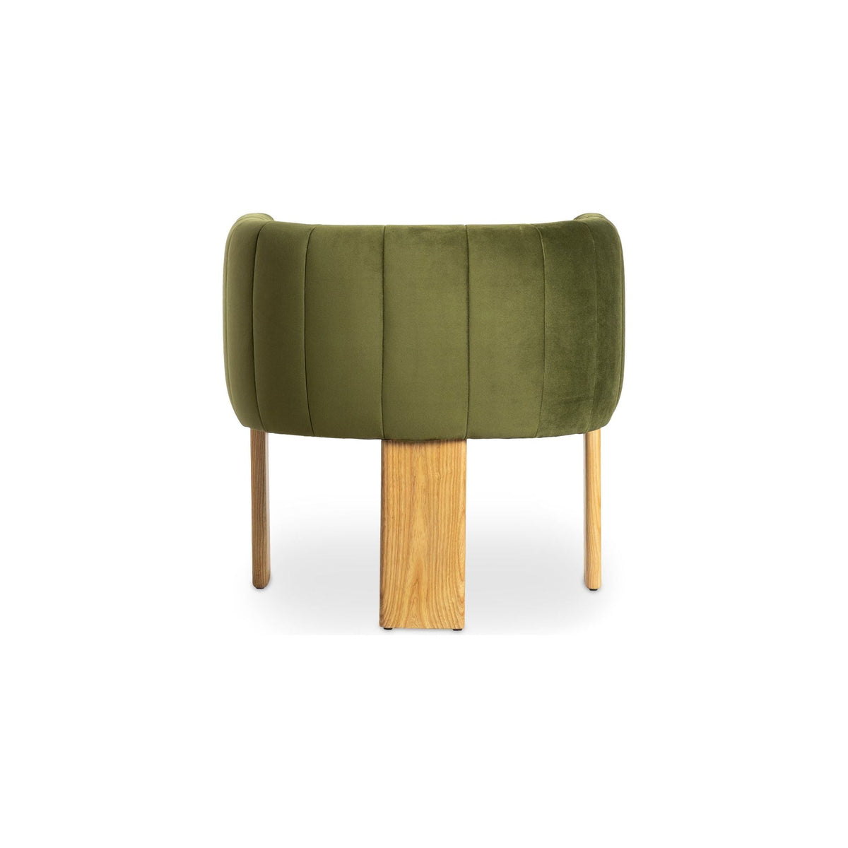 Fauteuil moderne rembourré en tissu vert olive et cadre en bois pour salon