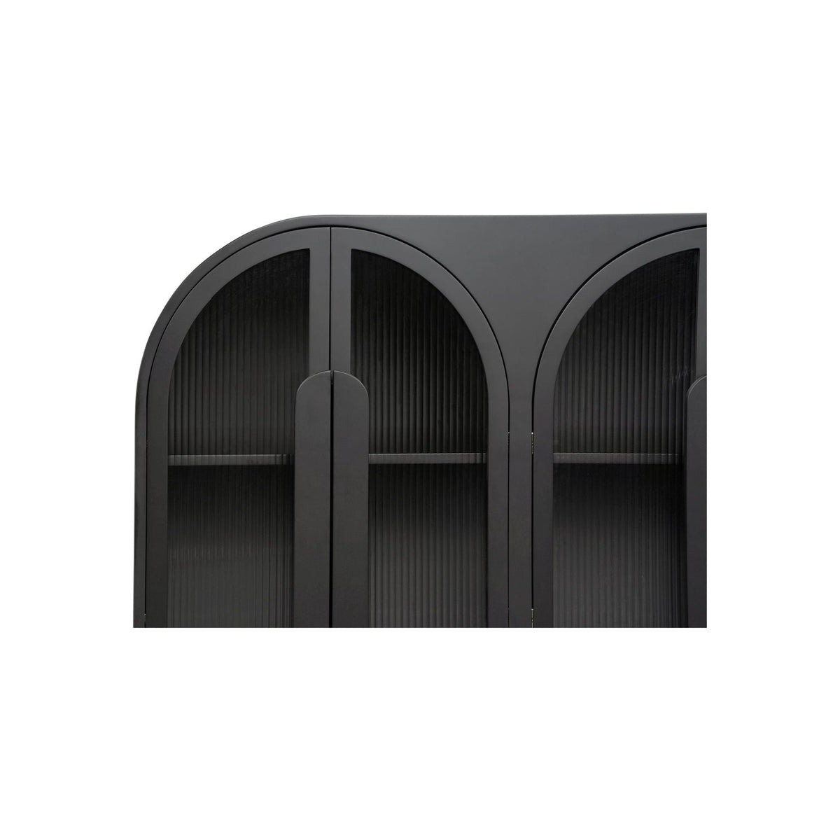 Vaisselier de salle à manger moderne en verre noir et bois avec de multiples portes de rangement