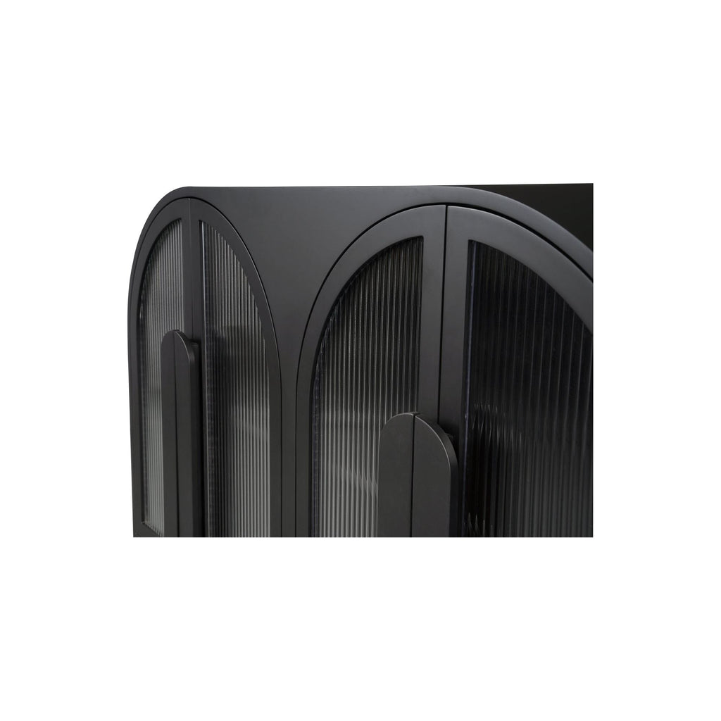 Vaisselier de salle à manger moderne en verre noir et bois avec de multiples portes de rangement
