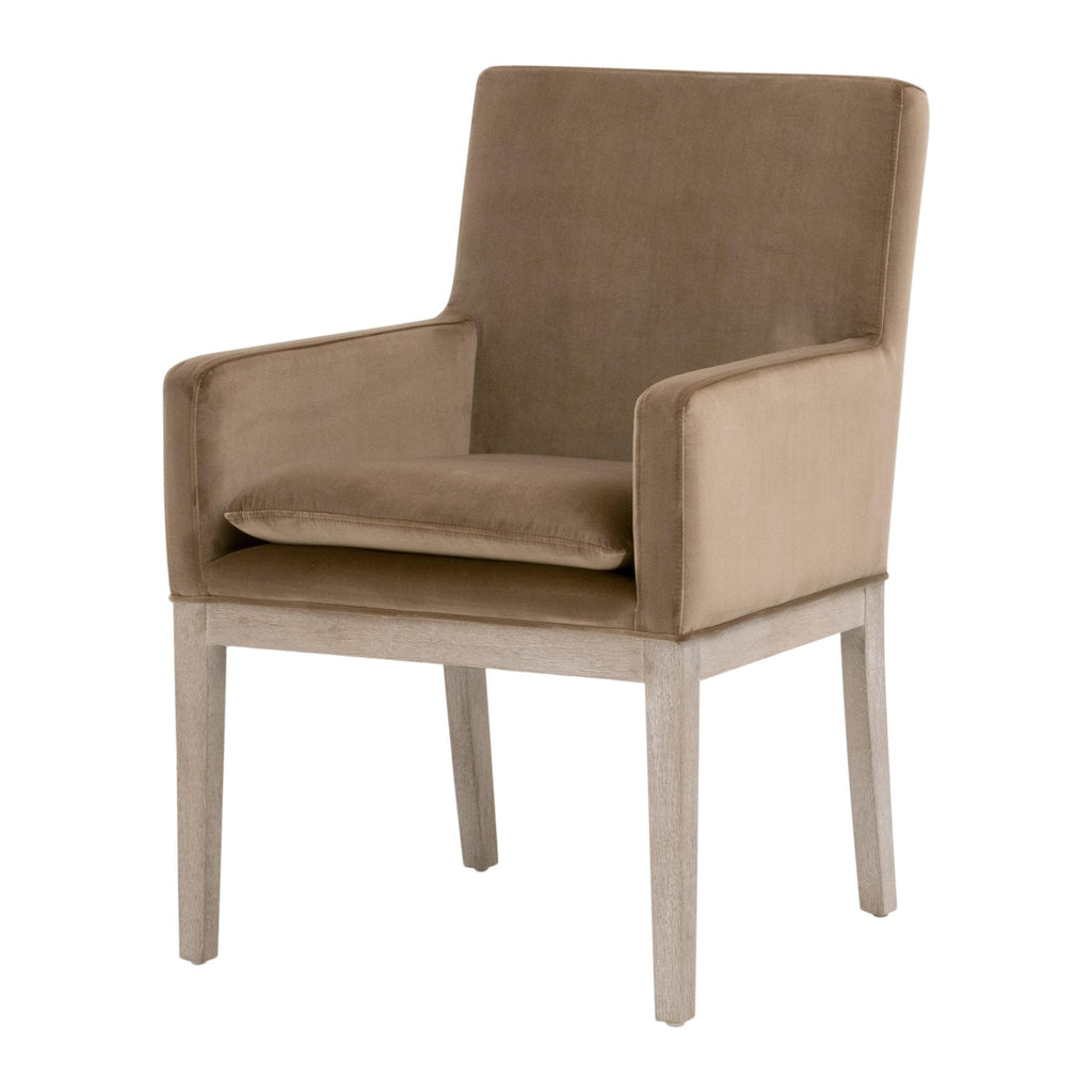 Chaise de salle à manger transitionnelle en velours avec assise en mousse haute densité et base en bois massif pour la salle à manger