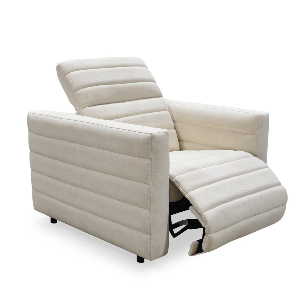 Fauteuil inclinable contemporain en cuir avec détails matelassés et commandes dissimulées pour le salon