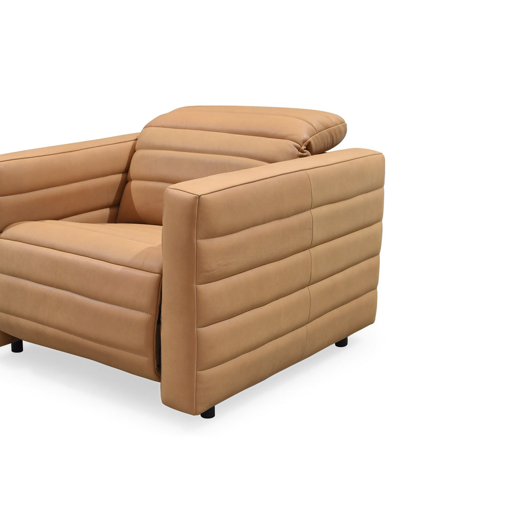 Fauteuil inclinable contemporain en cuir avec détails matelassés et commandes dissimulées pour le salon