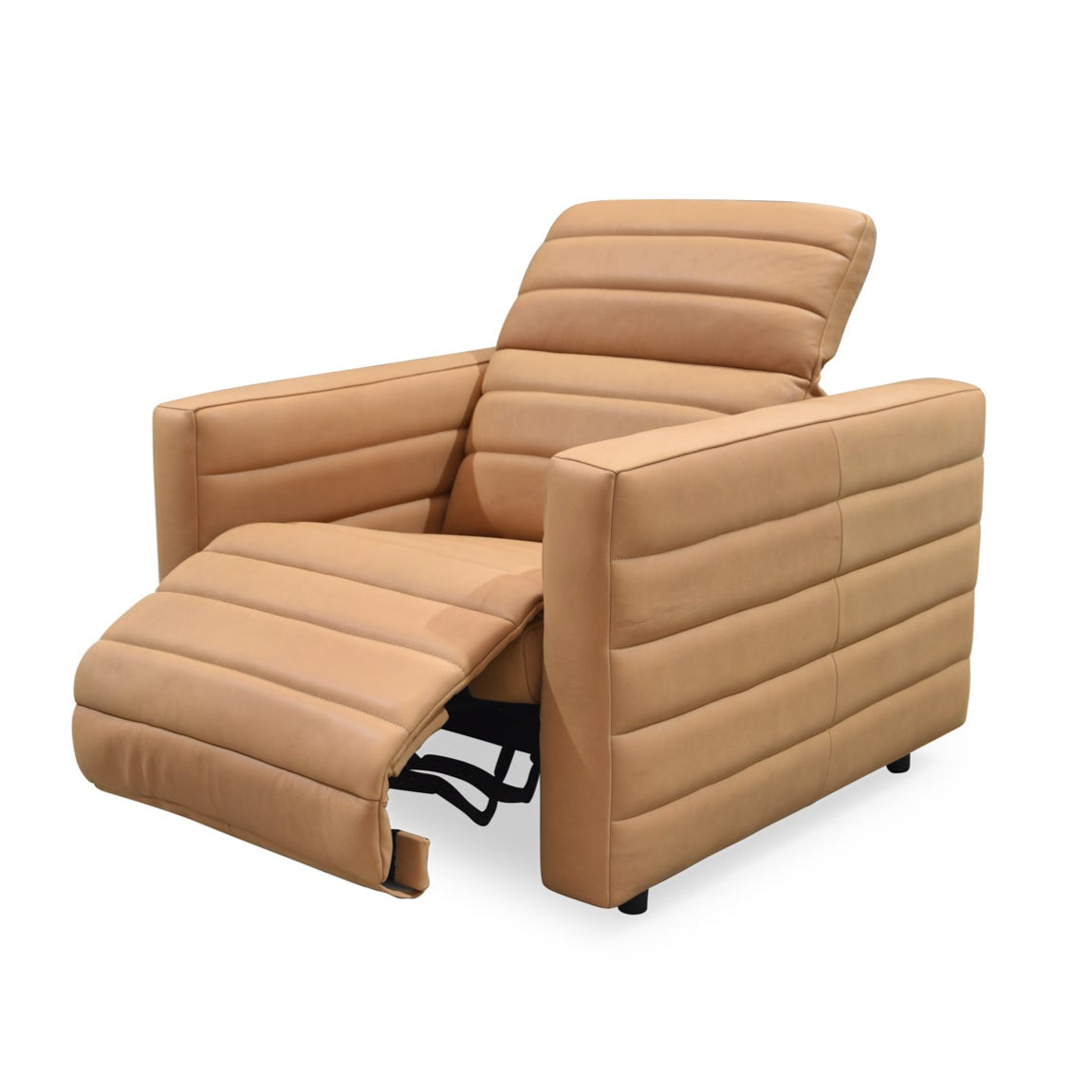 Fauteuil inclinable contemporain en cuir avec détails matelassés et commandes dissimulées pour le salon