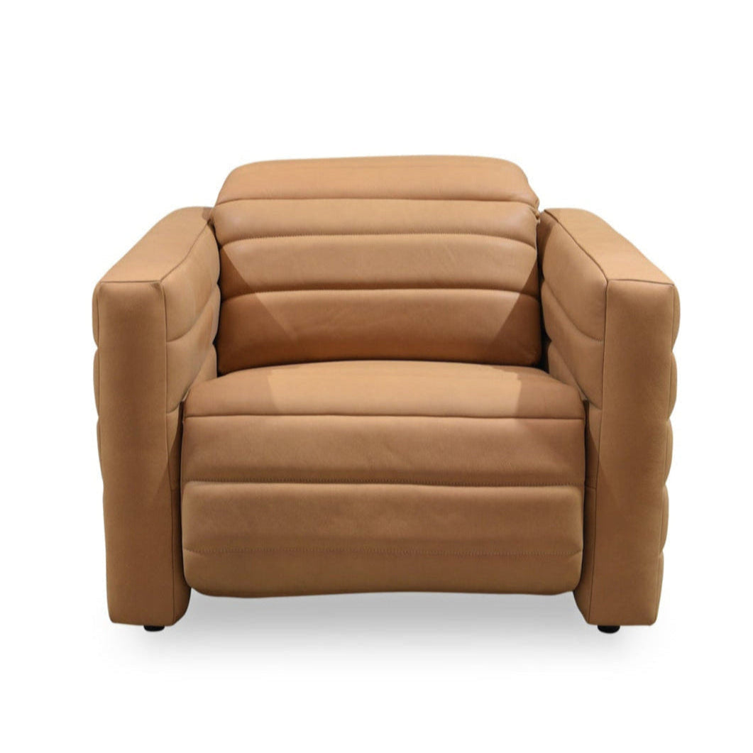 Fauteuil inclinable contemporain en cuir avec détails matelassés et commandes dissimulées pour le salon