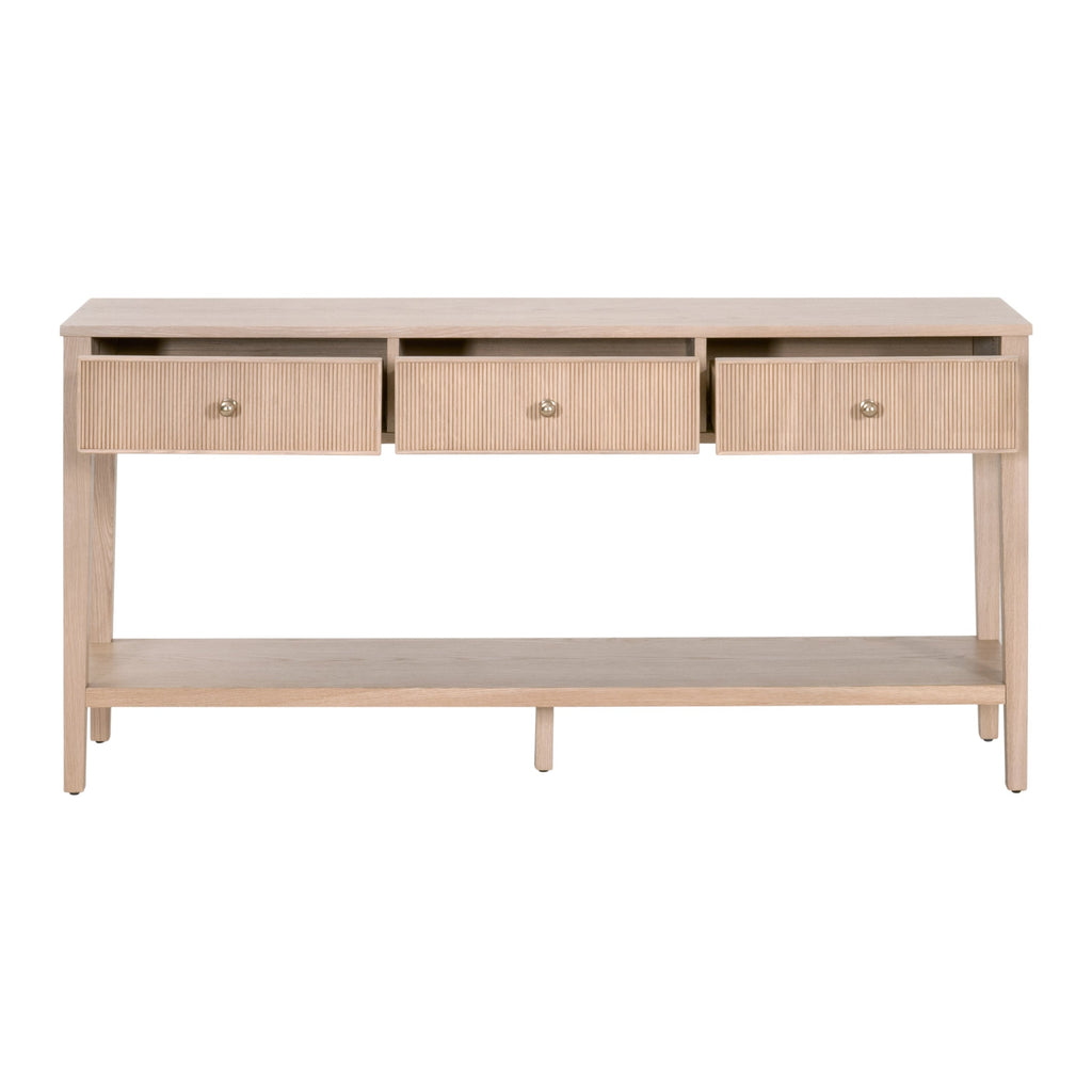 Console bois et métal à 3 tiroirs avec quincaillerie en laiton pour entrée