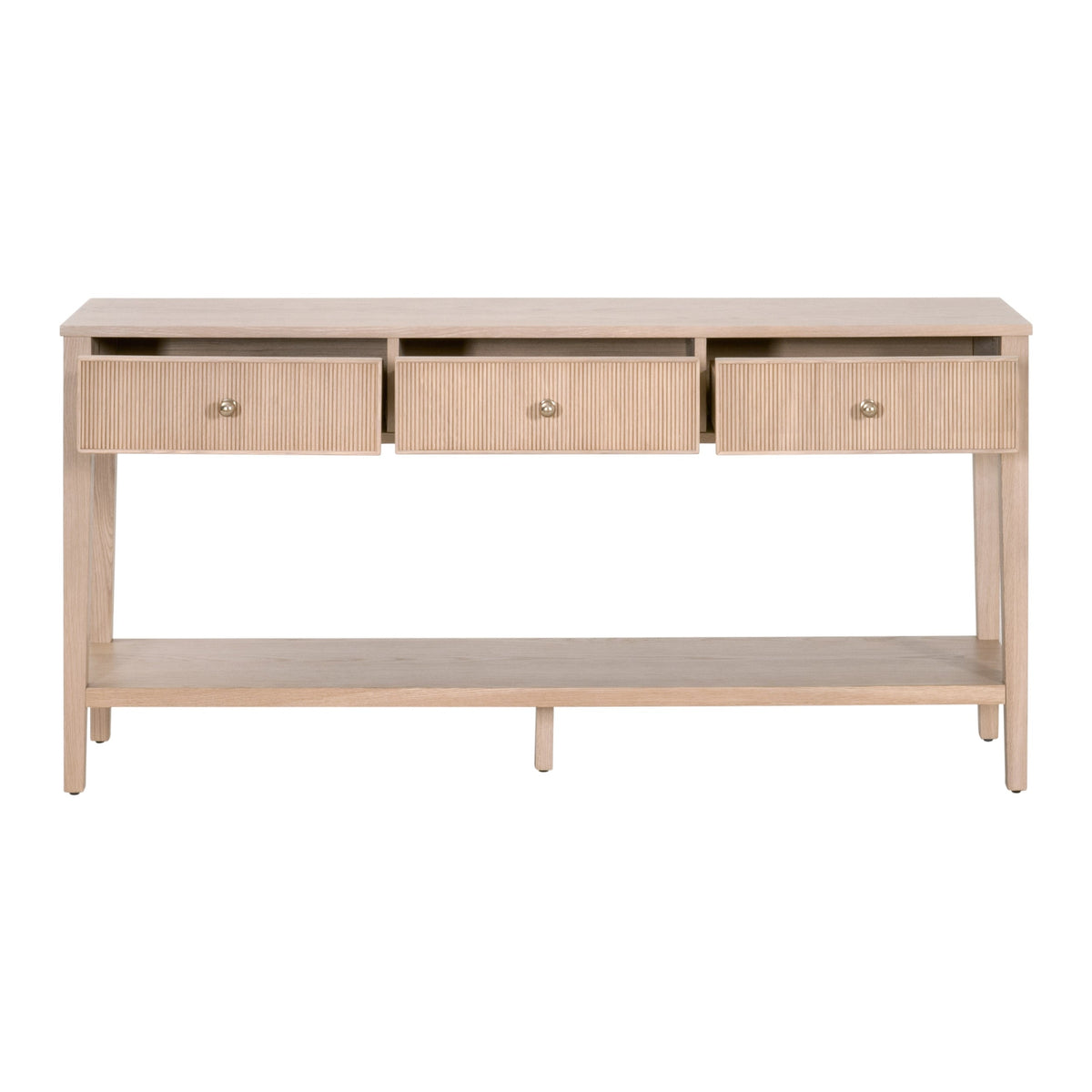 Console bois et métal à 3 tiroirs avec quincaillerie en laiton pour entrée