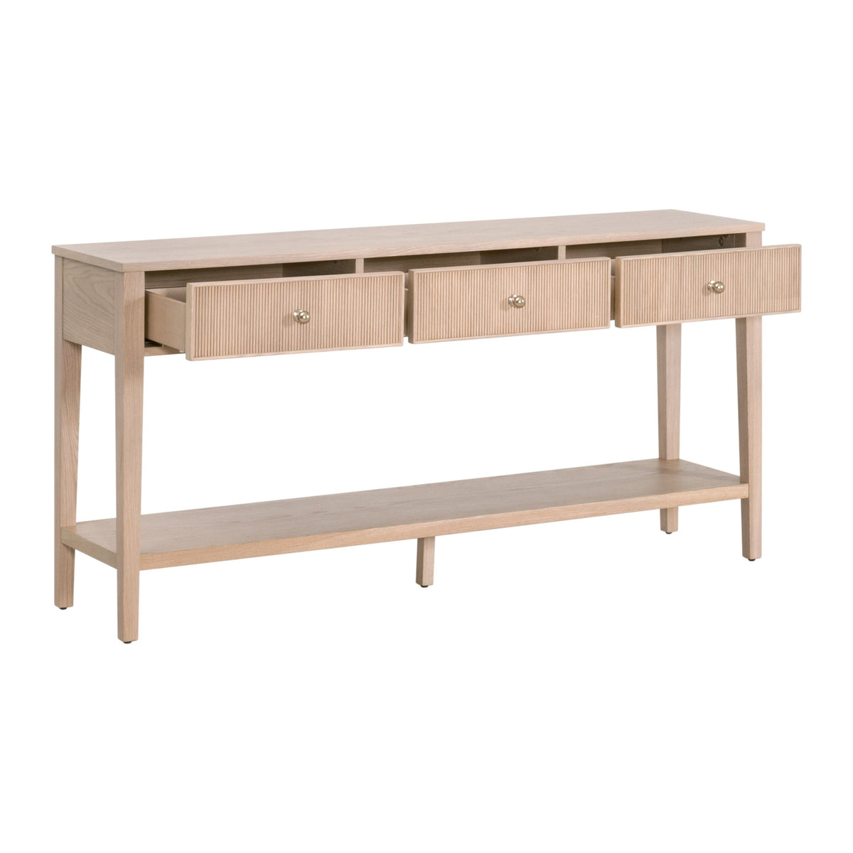 Console bois et métal à 3 tiroirs avec quincaillerie en laiton pour entrée