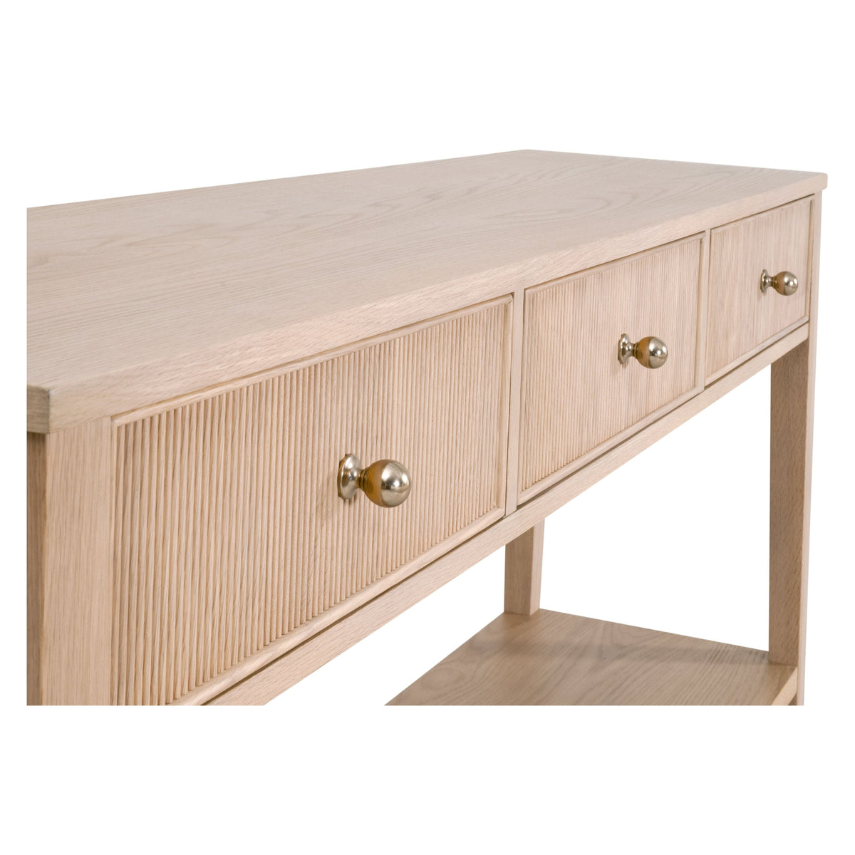 Console bois et métal à 3 tiroirs avec quincaillerie en laiton pour entrée