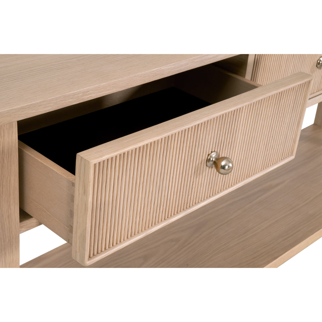 Console bois et métal à 3 tiroirs avec quincaillerie en laiton pour entrée
