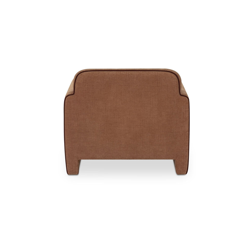 Fauteuil en polyester moderne roulé, avec passepoil contrastant et pieds tapissés pour le salon