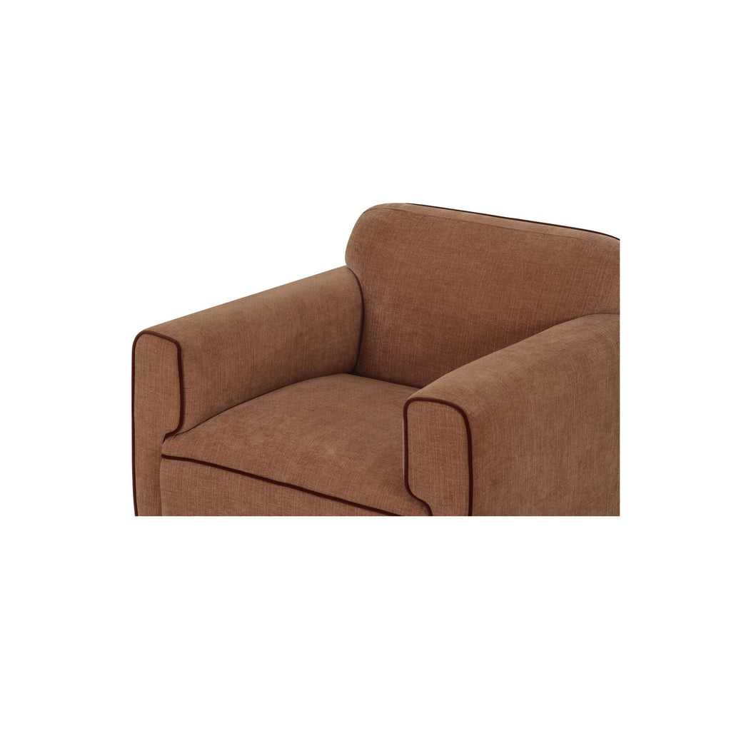 Fauteuil en polyester moderne roulé, avec passepoil contrastant et pieds tapissés pour le salon
