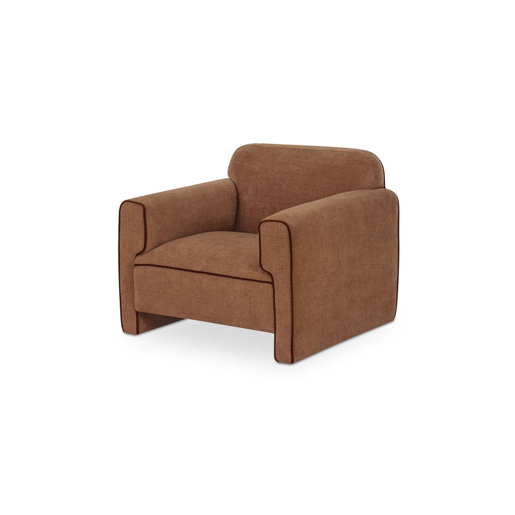 Fauteuil en polyester moderne roulé, avec passepoil contrastant et pieds tapissés pour le salon
