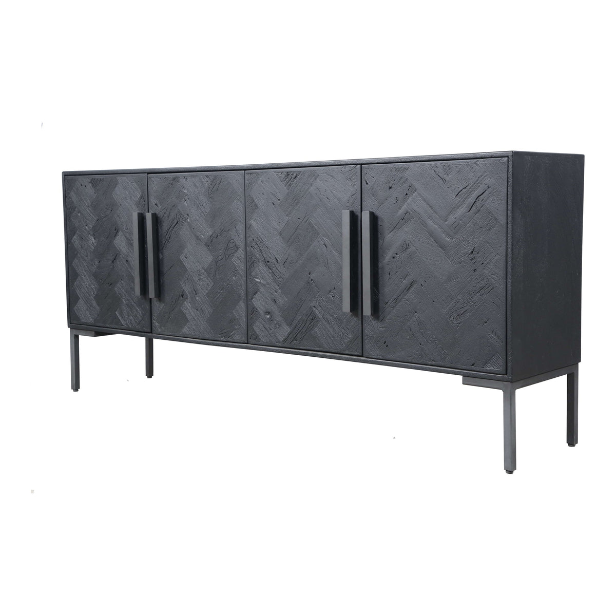 Bois noir moderne avec accents de fer et finition gris élégant pour salle à manger
