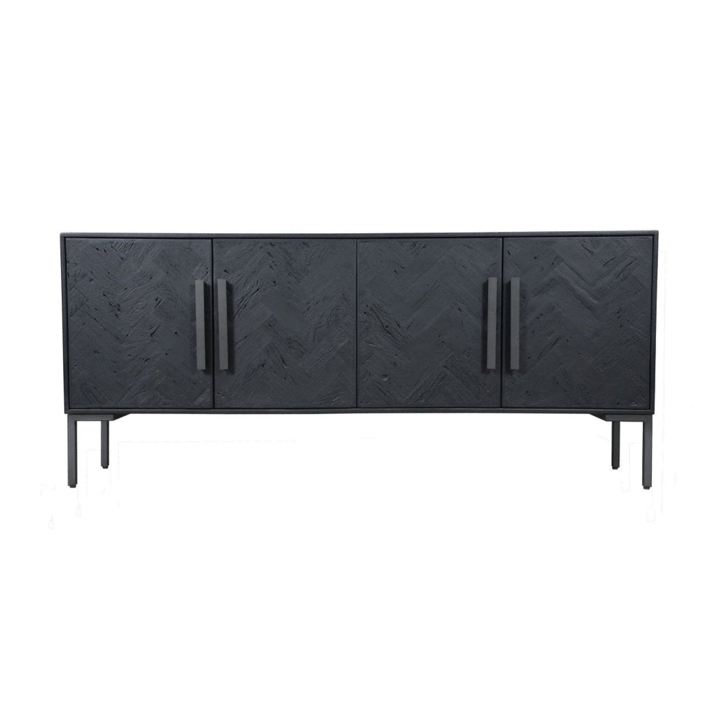 Bois noir moderne avec accents de fer et finition gris élégant pour salle à manger