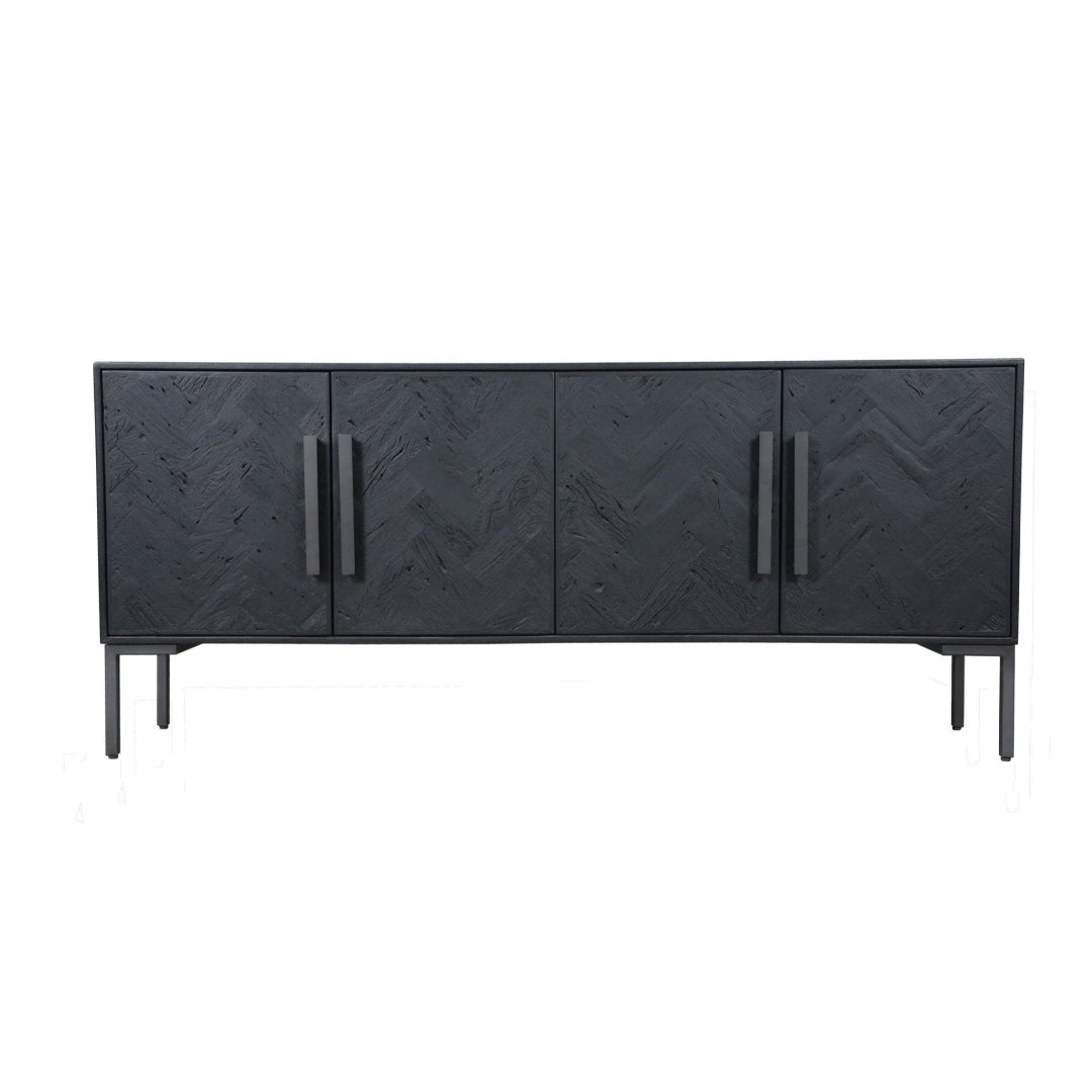Bois noir moderne avec accents de fer et finition gris élégant pour salle à manger