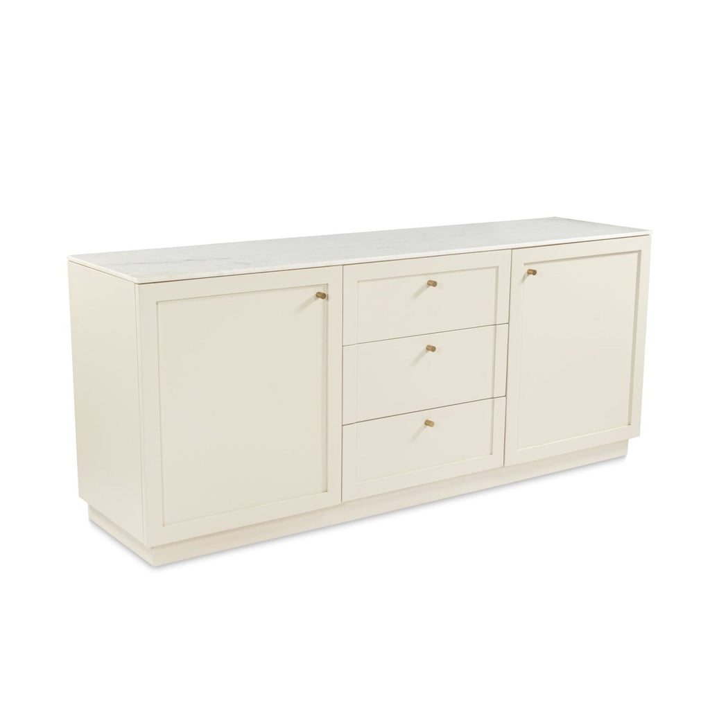 Buffet Contemporain en Bois avec Plateau en Marbre, 2 Portes et 3 Tiroirs à Fermeture Douce pour Salle à Manger