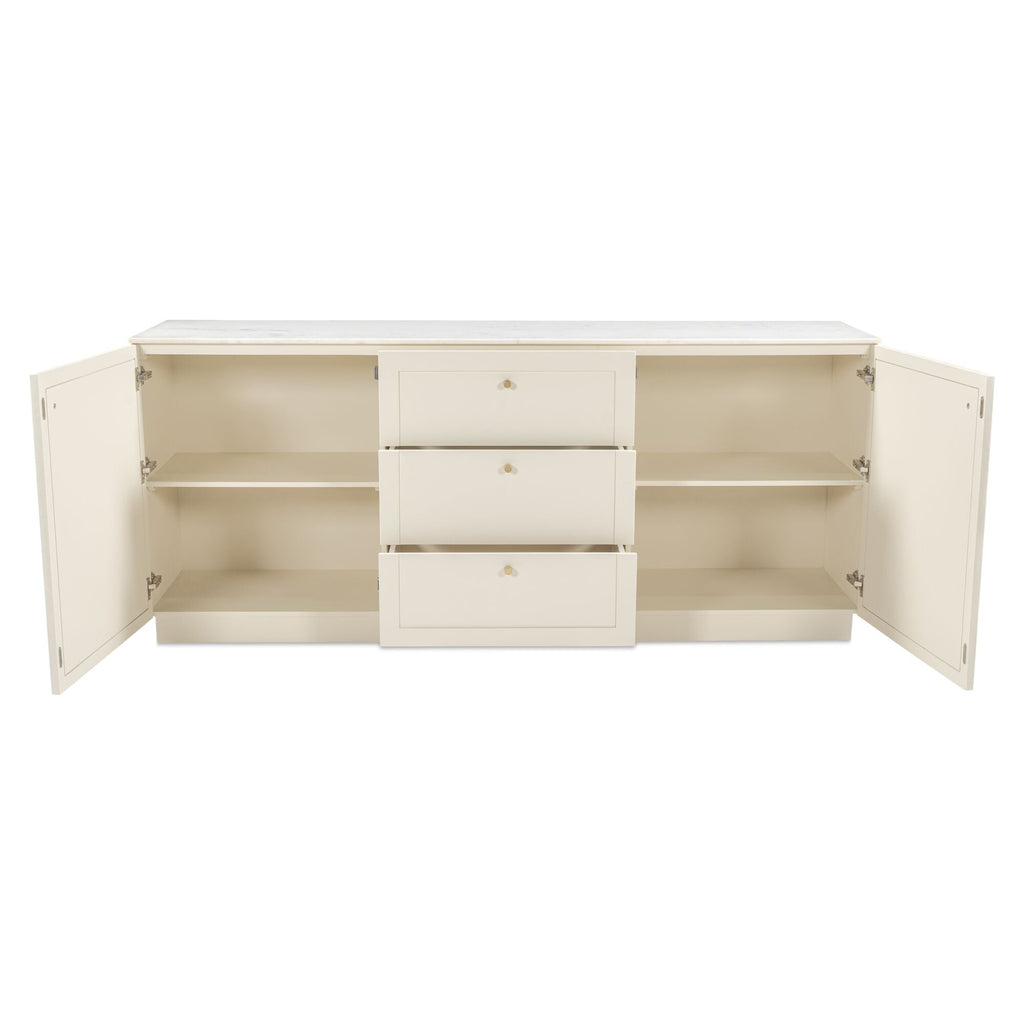 Buffet Contemporain en Bois avec Plateau en Marbre, 2 Portes et 3 Tiroirs à Fermeture Douce pour Salle à Manger