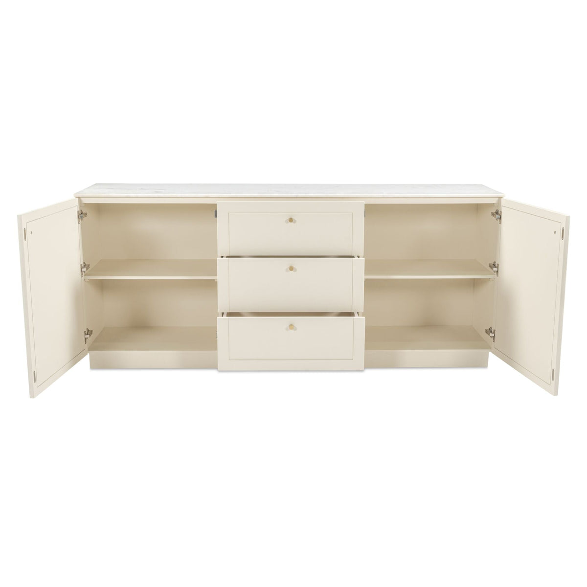 Buffet Contemporain en Bois avec Plateau en Marbre, 2 Portes et 3 Tiroirs à Fermeture Douce pour Salle à Manger