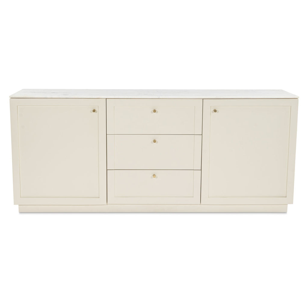 Buffet Contemporain en Bois avec Plateau en Marbre, 2 Portes et 3 Tiroirs à Fermeture Douce pour Salle à Manger