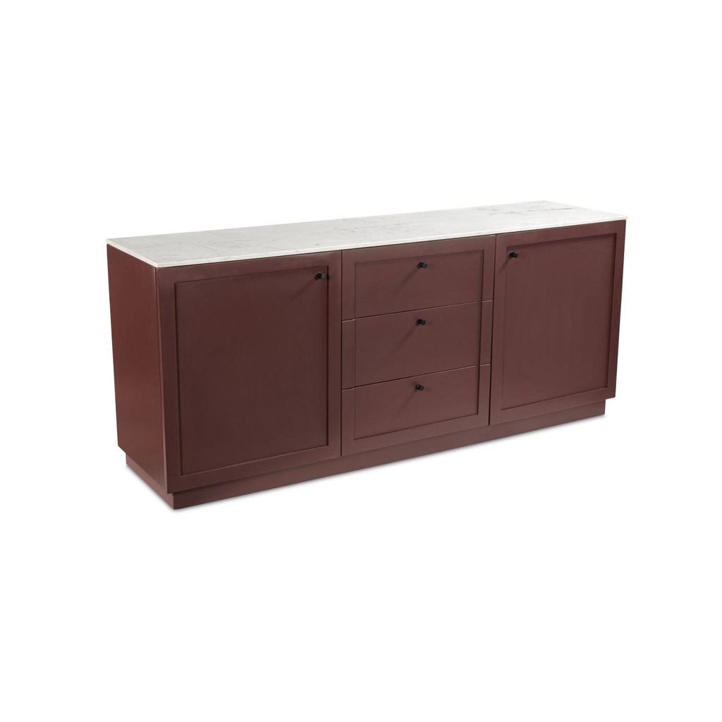 Buffet Contemporain en Bois avec Plateau en Marbre, 2 Portes et 3 Tiroirs à Fermeture Douce pour Salle à Manger