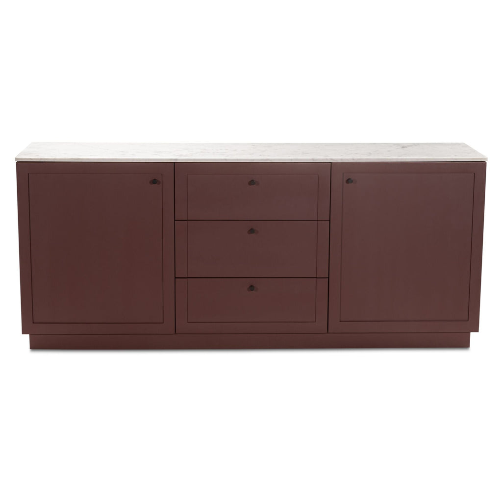 Buffet Contemporain en Bois avec Plateau en Marbre, 2 Portes et 3 Tiroirs à Fermeture Douce pour Salle à Manger
