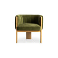 Fauteuil moderne rembourré en tissu vert olive et cadre en bois pour salon