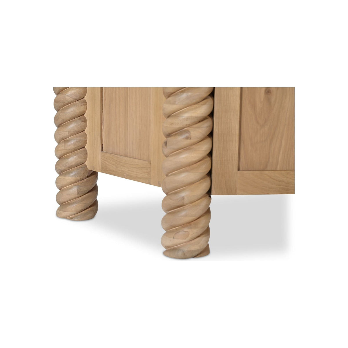 Bois de neem contemporain avec pieds tournés tressés et étagères intérieures pour salle à manger