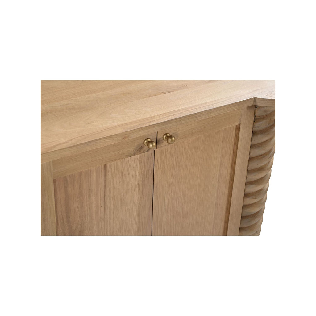 Bois de neem contemporain avec pieds tournés tressés et étagères intérieures pour salle à manger