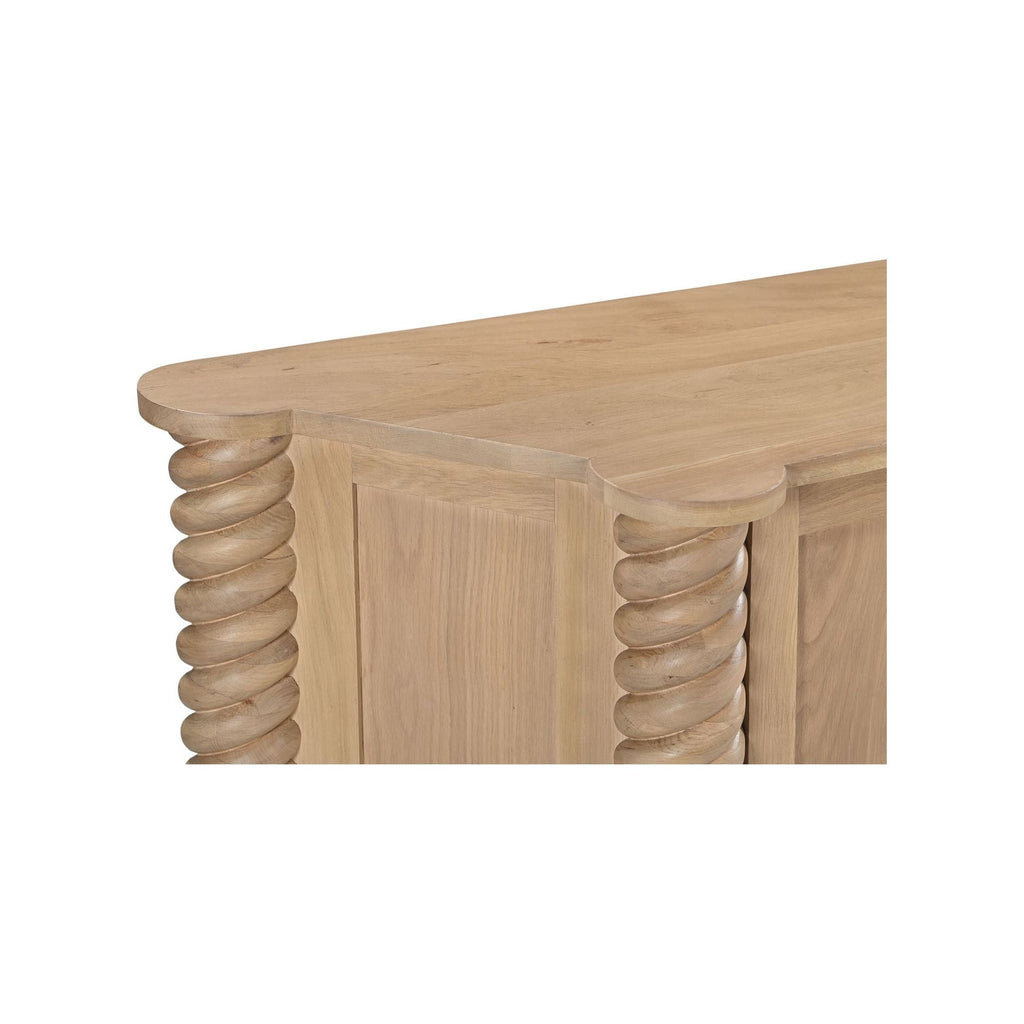 Bois de neem contemporain avec pieds tournés tressés et étagères intérieures pour salle à manger