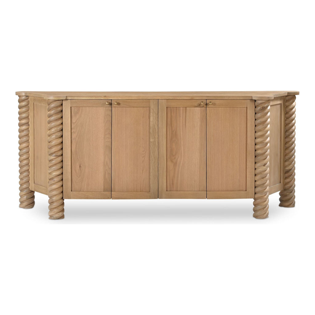 Bois de neem contemporain avec pieds tournés tressés et étagères intérieures pour salle à manger