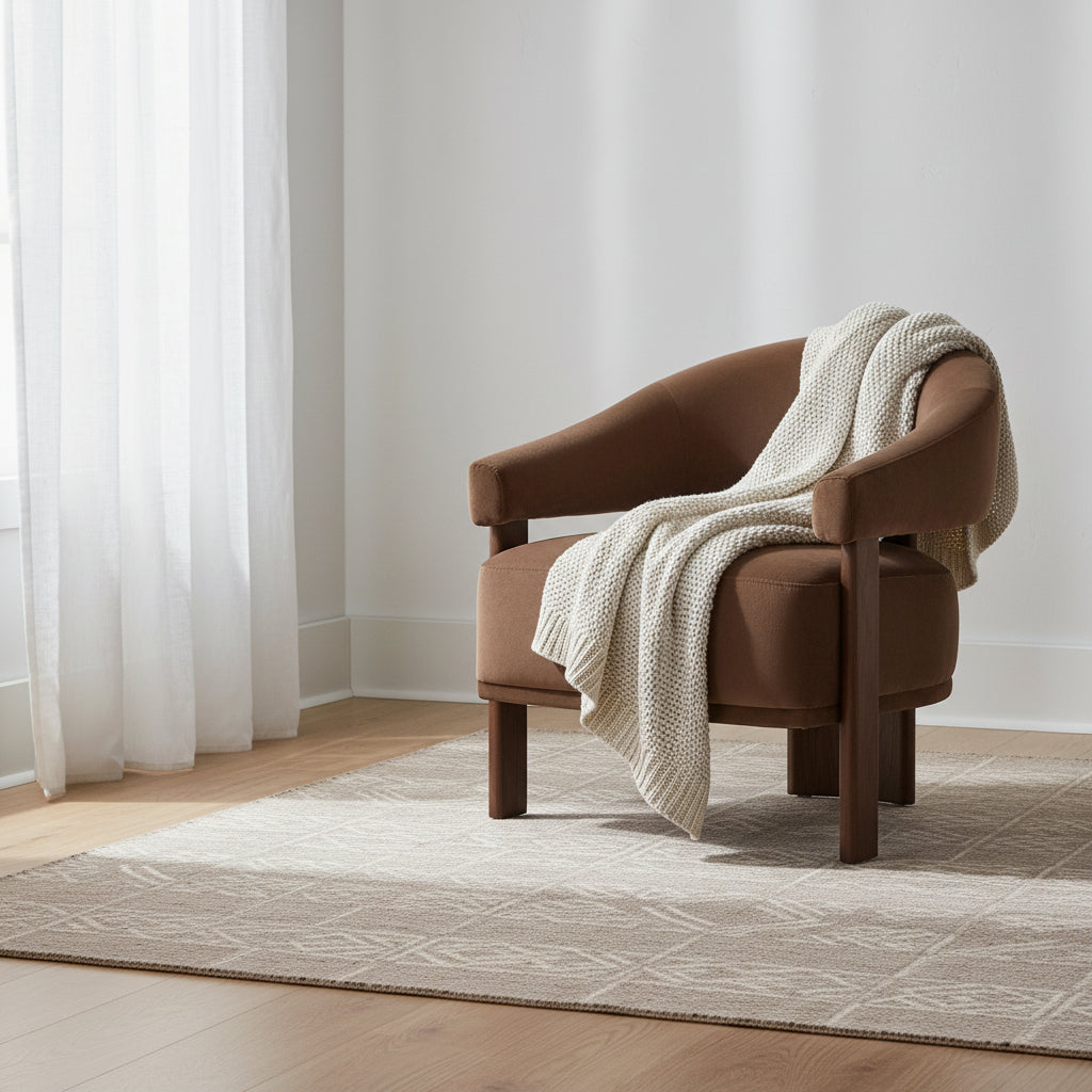 Fauteuil classique en bois rembourré avec accoudoirs et profil matelassé décontracté pour salon