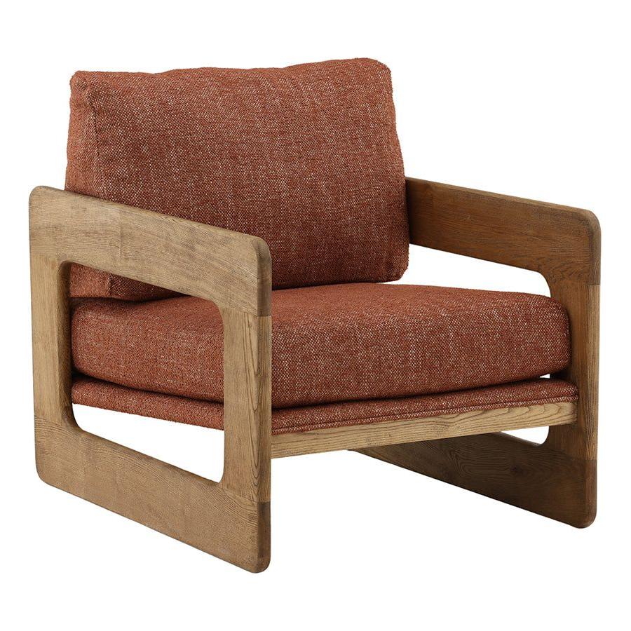 Fauteuil décontracté en bois rembourré avec dossier moelleux et accoudoirs en bois pour le salon