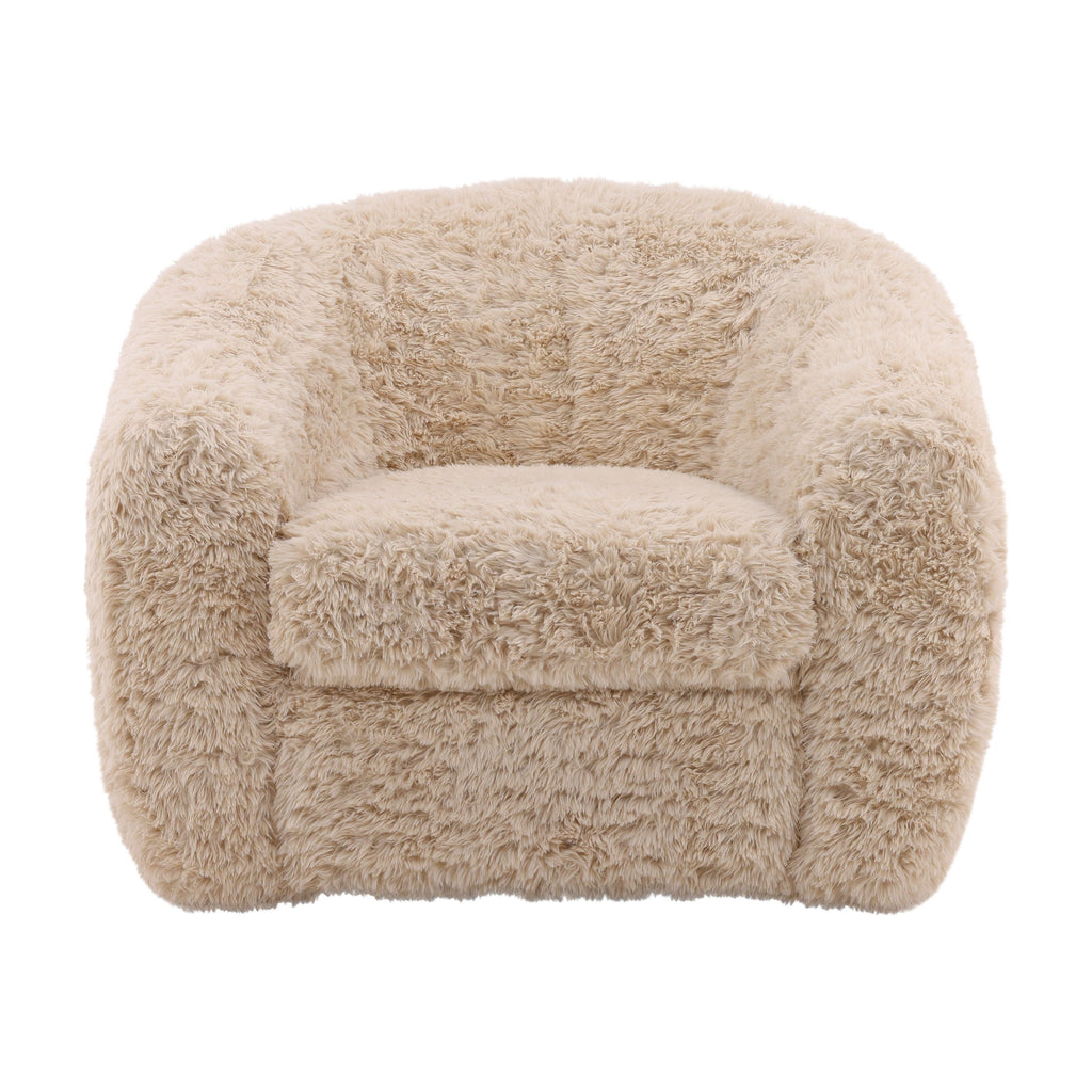 Fauteuil rembourré en tissu crème moderne avec coussin moelleux pour le salon