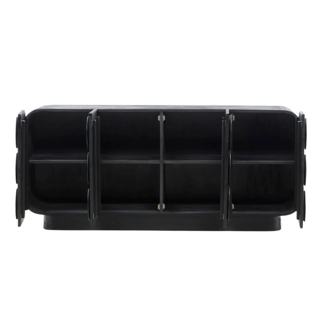 Bois noir moderne avec finition élégante et grand rangement pour salle à manger