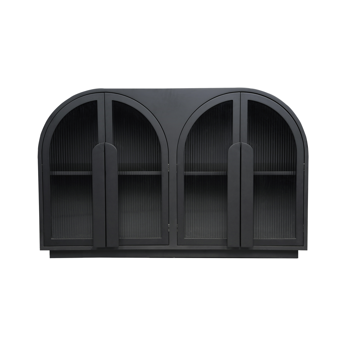 Vitrine moderne en bois noir et verre avec rangement à portes multiples pour salle à manger