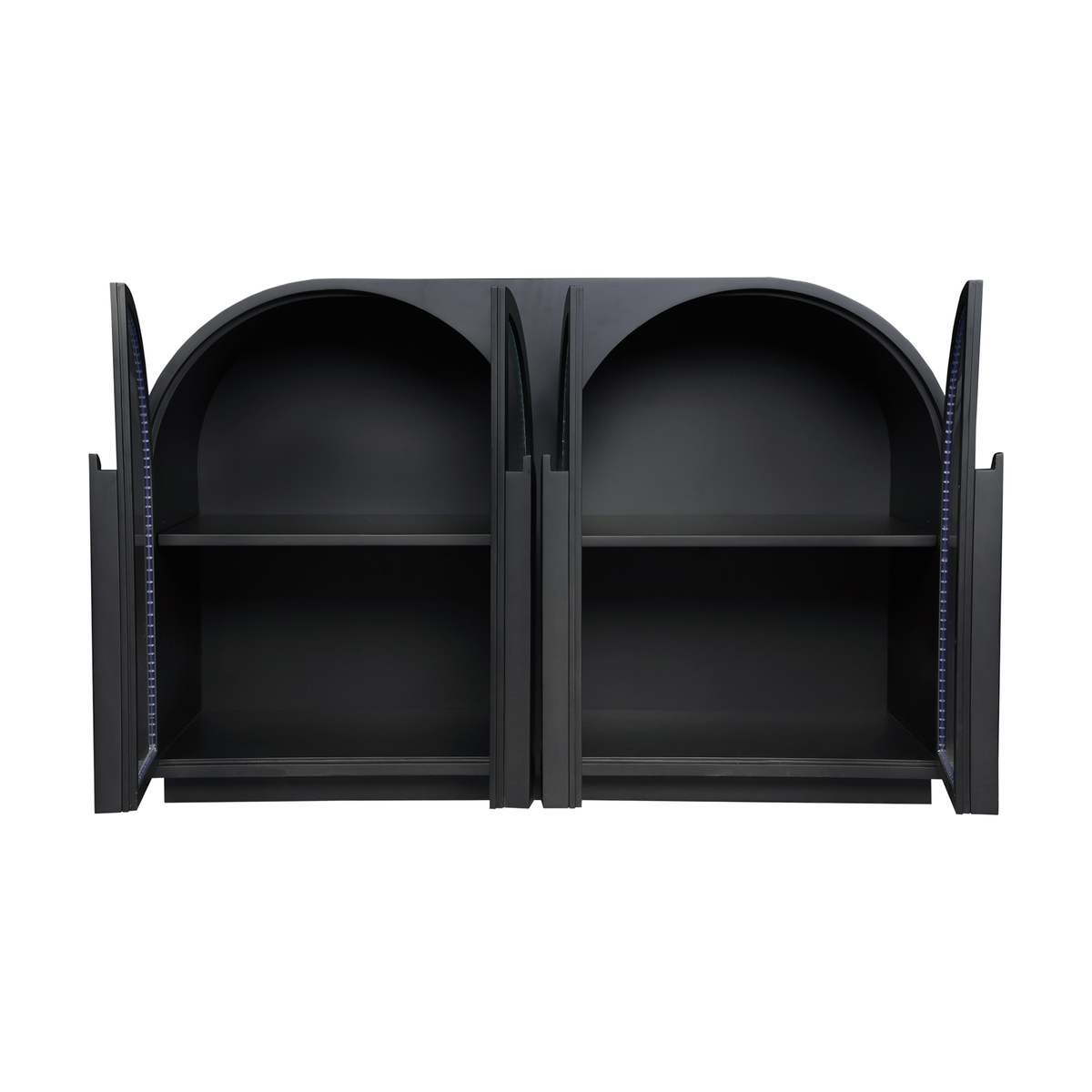 Vitrine moderne en bois noir et verre avec rangement à portes multiples pour salle à manger