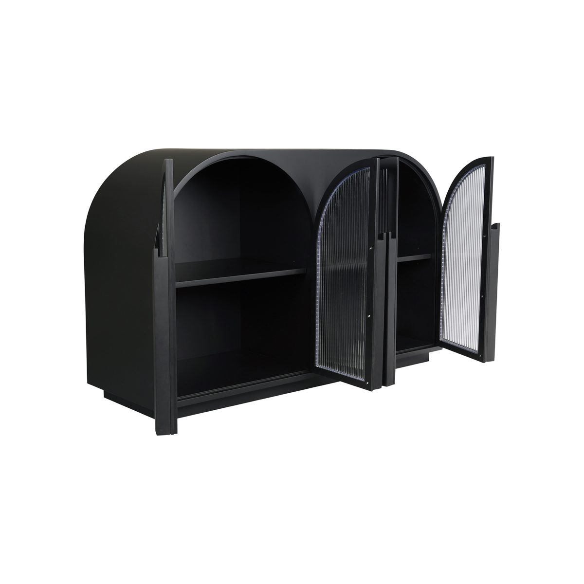 Vitrine moderne en bois noir et verre avec rangement à portes multiples pour salle à manger
