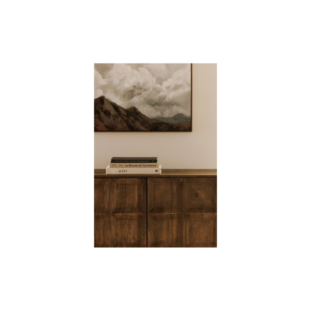Buffet minimaliste en bois de manguier massif avec 4 portes de rangement et étagères réglables pour salle à manger