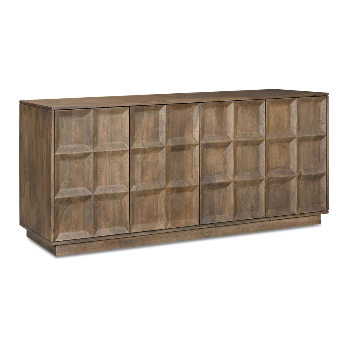 Buffet minimaliste en bois de manguier massif avec 4 portes de rangement et étagères réglables pour salle à manger