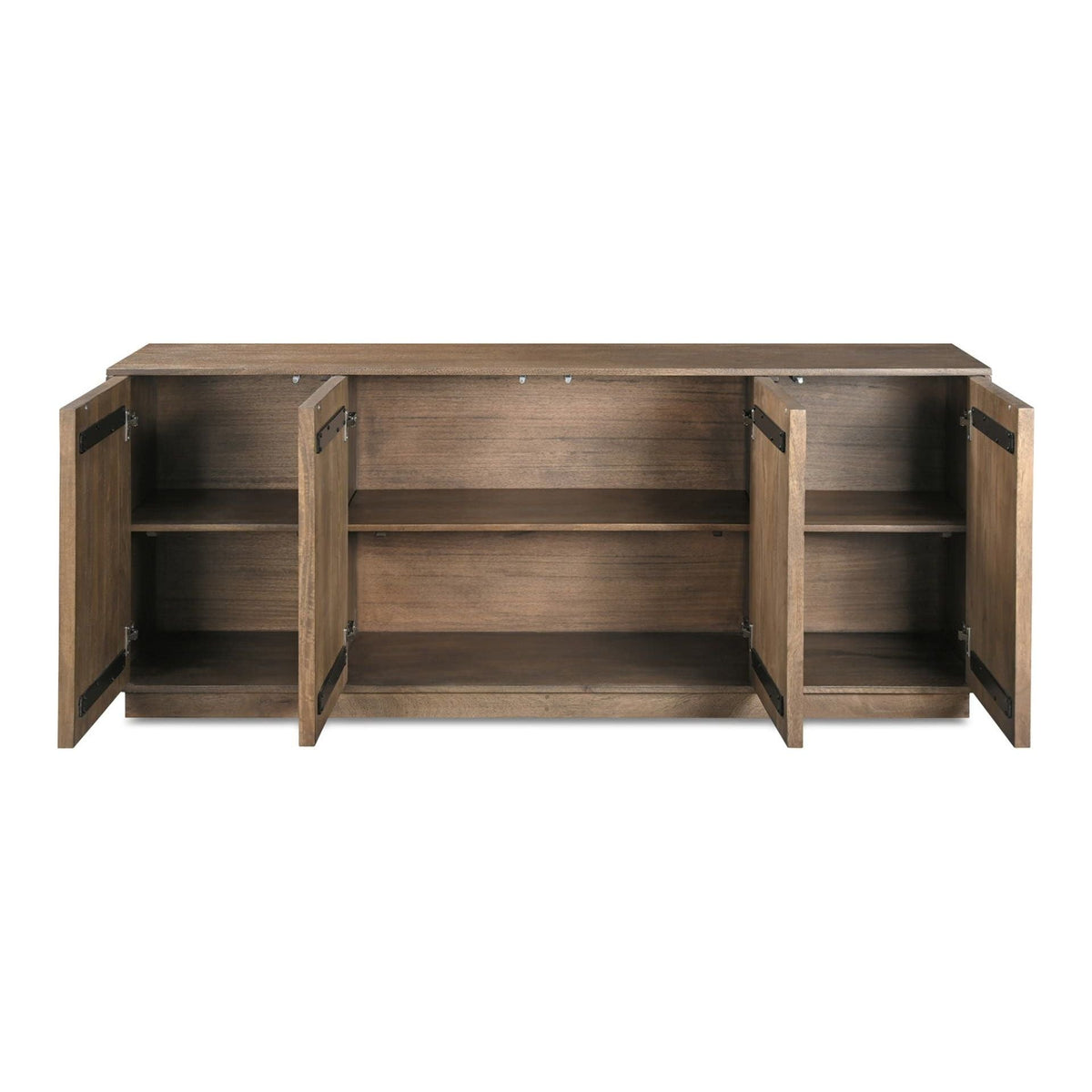 Buffet minimaliste en bois de manguier massif avec 4 portes de rangement et étagères réglables pour salle à manger