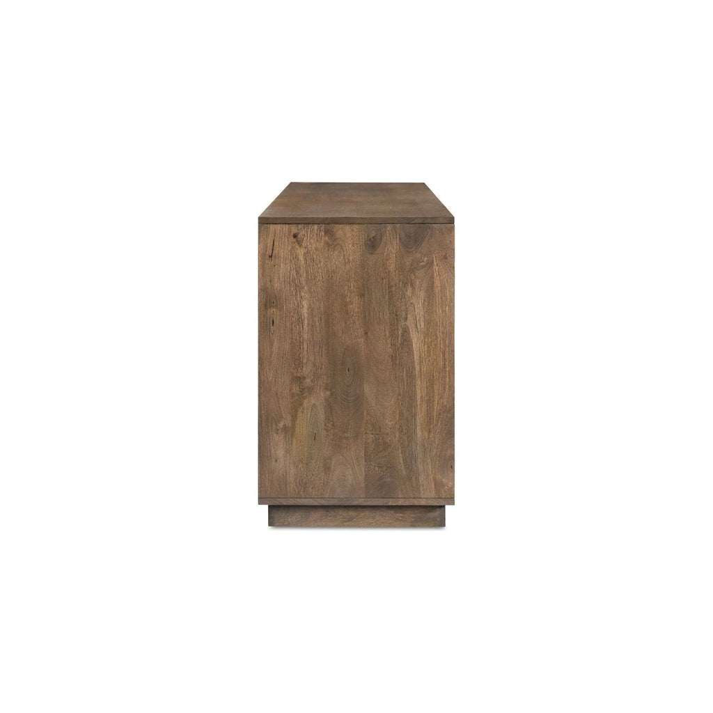 Buffet minimaliste en bois de manguier massif avec 4 portes de rangement et étagères réglables pour salle à manger