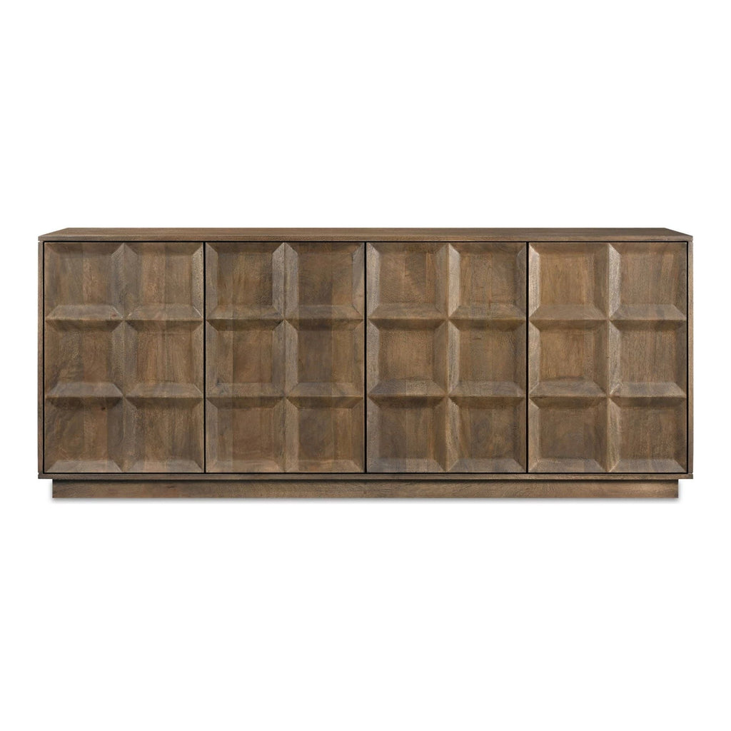 Buffet minimaliste en bois de manguier massif avec 4 portes de rangement et étagères réglables pour salle à manger