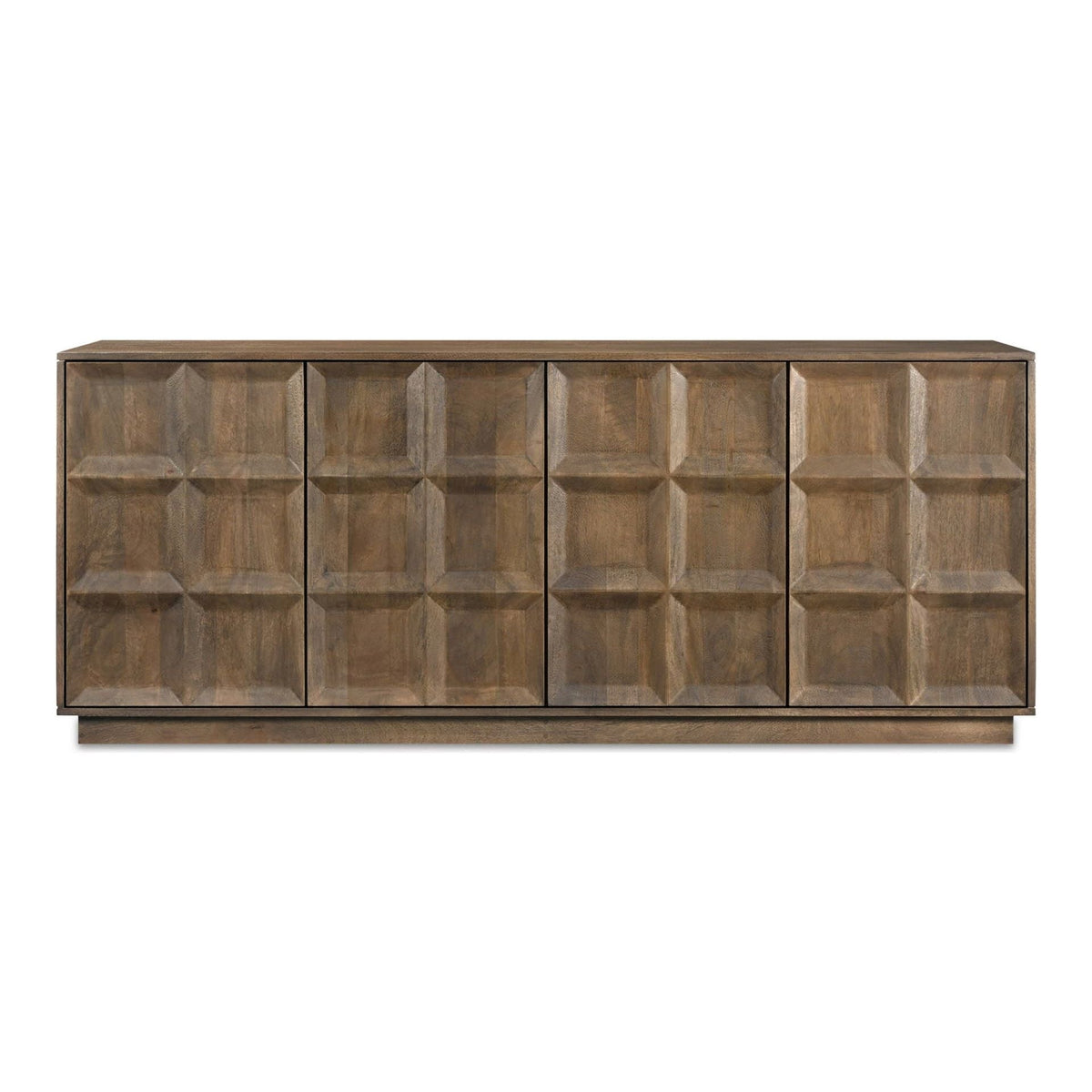 Buffet minimaliste en bois de manguier massif avec 4 portes de rangement et étagères réglables pour salle à manger