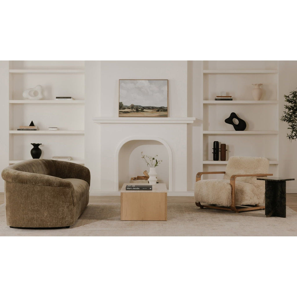 Fausse peau de mouton rustique avec cadre en bois massif et teinture vintage pour salon
