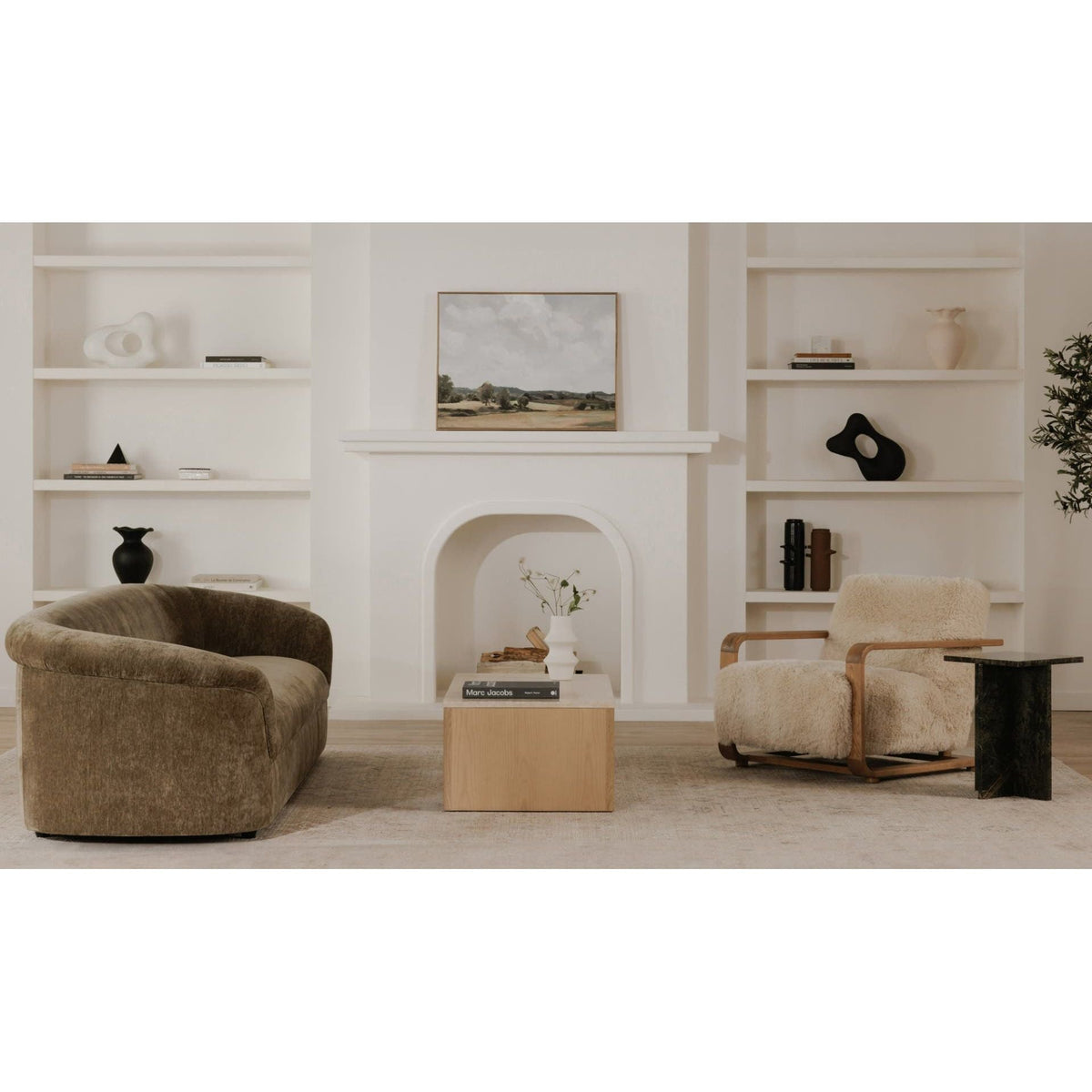 Fausse peau de mouton rustique avec cadre en bois massif et teinture vintage pour salon