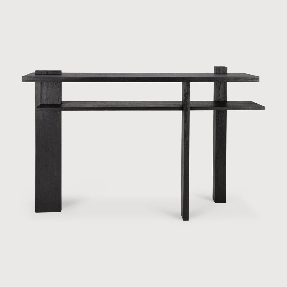 Bois noir moderne avec étagère ouverte et design sculptural pour entrée