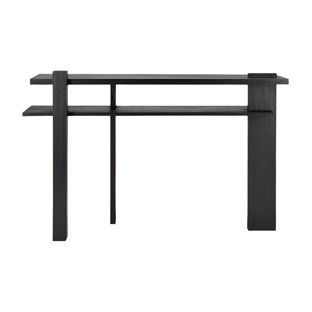 Bois noir moderne avec étagère ouverte et design sculptural pour entrée