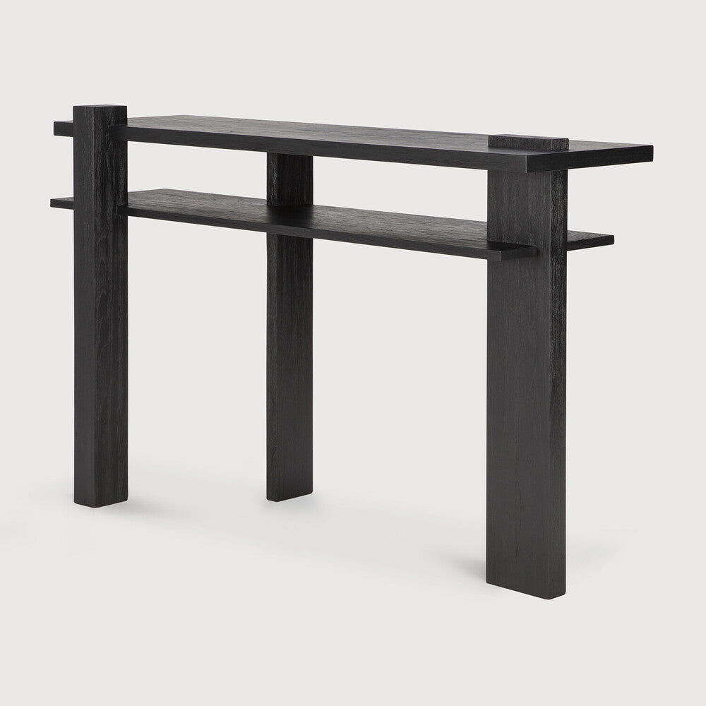 Bois noir moderne avec étagère ouverte et design sculptural pour entrée