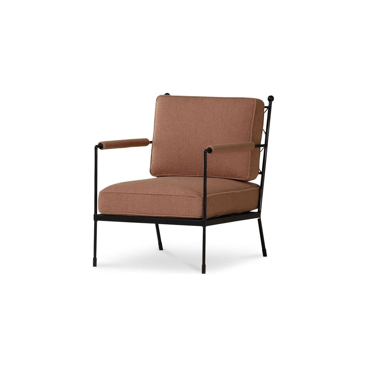 Chaise en fer d'inspiration italienne, dossier en treillis martelé et assise rembourrée pour le salon