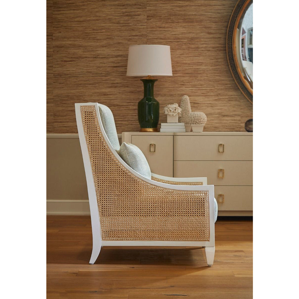 Acajou côtier avec cannage fait main et coussin en lin pour salon